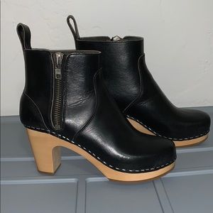 Black Swedish Hasbeens Zip It Emy Clog Bootie